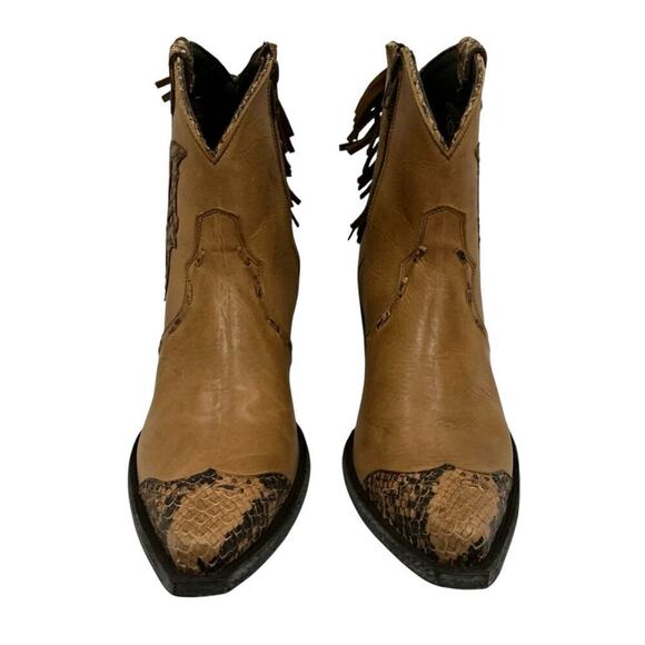 Old Gringo Sonoya 6" Ankle Booties Tan Leather & Python Inlay Size 8 With Box - Picture 7 of 12